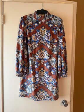 Tyler Boe Rust Floral Paisley Long Sleeve Mini Dress